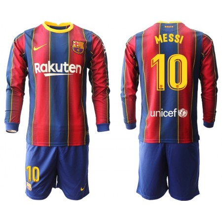 Billiga Fotbollströjor FC Barcelona Lionel Messi 10 Barn Hemma tröja 2020/21 Långärmad